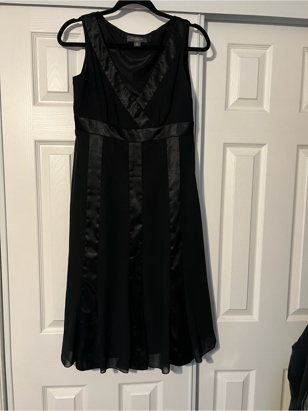 Liz Claiborne Black Satin-Panel Midi A-Line Dress